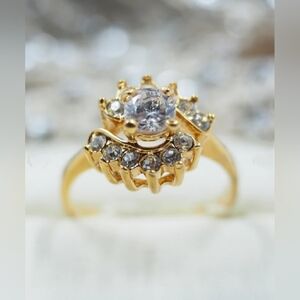 14k Gold Plated 925 Silver Bypass Cocktail Ring Size 10 Vintage Cubic Zirconia